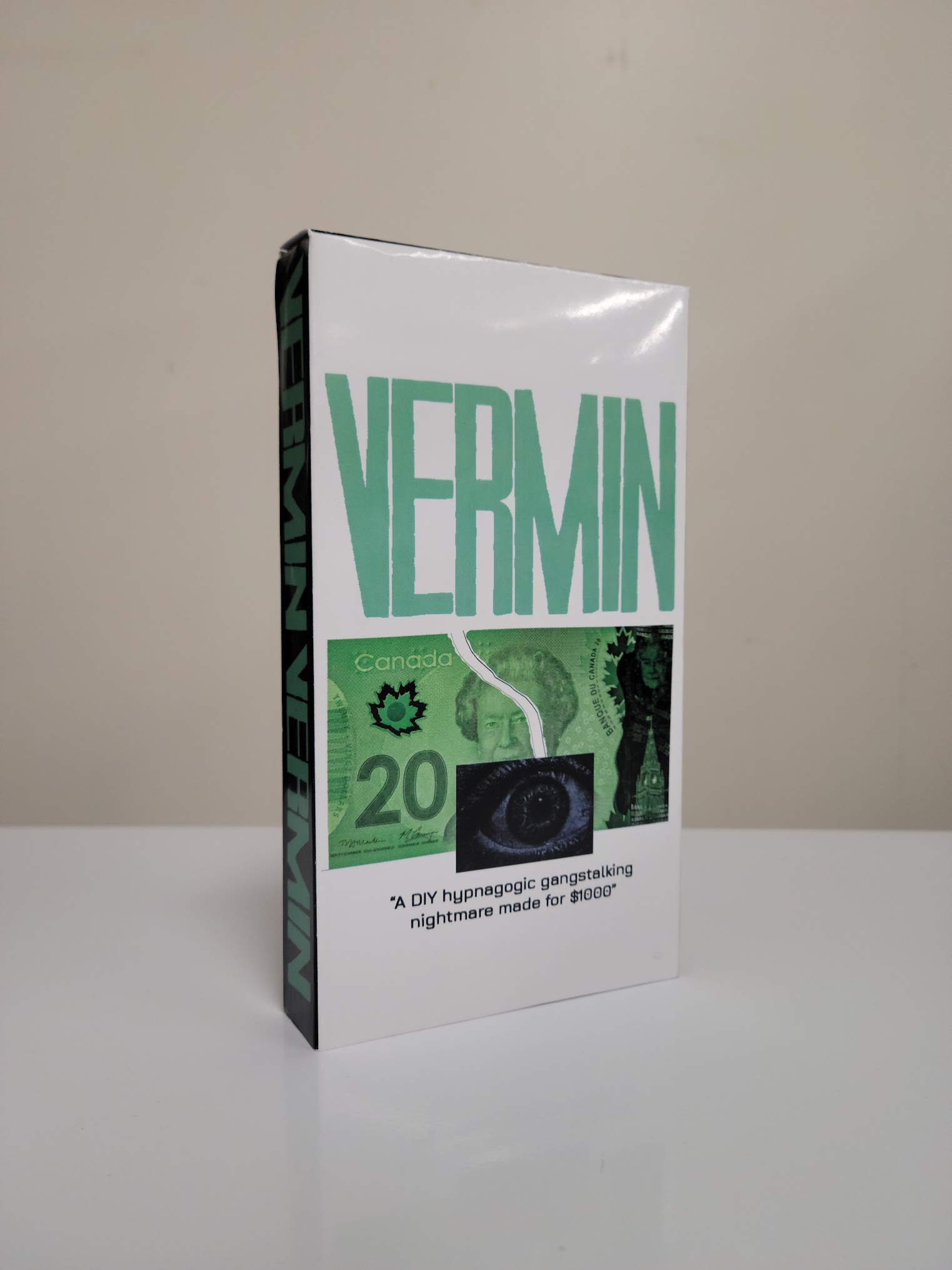 Front of the Vermin (2026) movie VHS box in green and white