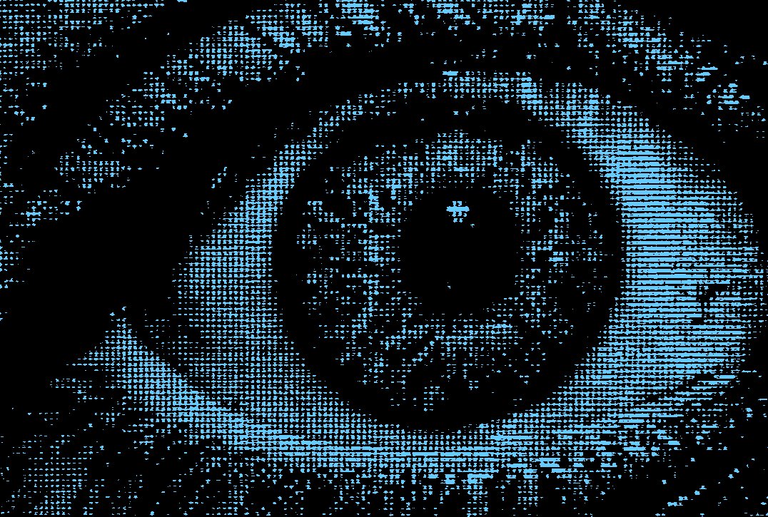 Crisis Hotline Vermin tape label artwork: a close-up of an eye in cyan halftone