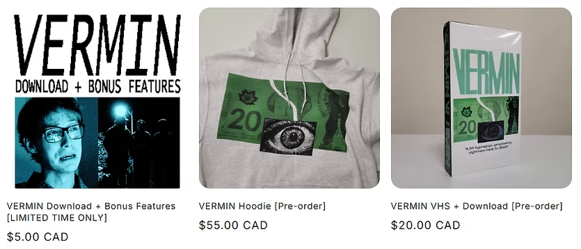 VERMIN Download, Hoodie, and VHS